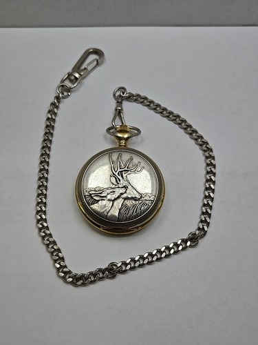 Philip Crowe Majesti Swiss Deer Buck Doe Pocket Watch Quartz Hunter New Battery