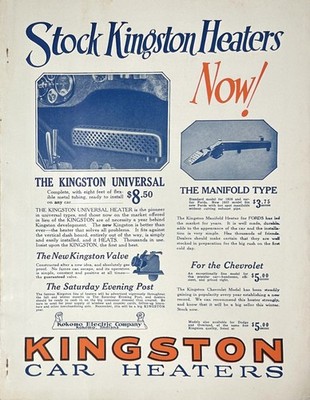 1926 Ad Kokomo Electric Co. Kokomo IN Kingston Car Heaters Universal & Manifold