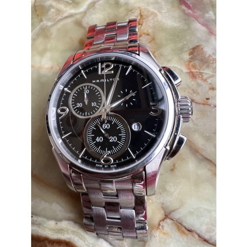 Authentic Hamilton Chronoquartz Jazzmaster Black Dial Chronograph Men's Watch - Picture 1 of 12