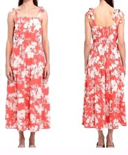 Women's XXL Midi Sundress Social Standard Coral white floral tied Shoulders NWOT