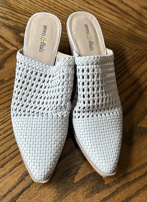 SEVEN DIALS Womens Beige Quinton Block Heel Slip On Heeled Mules Shoes 8.5M