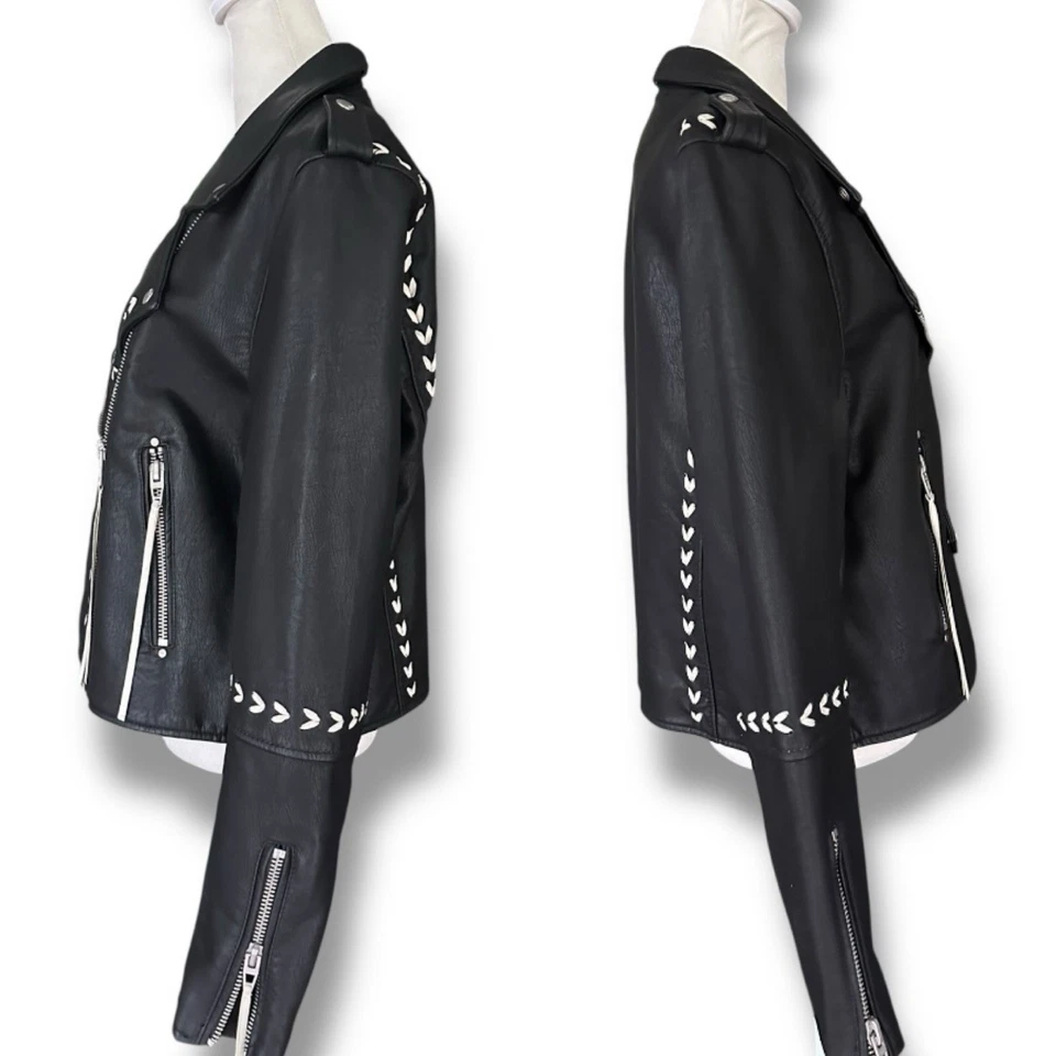 Blanknyc Black + White Stitched Faux Leather Moto Jacket | Women’s Extra Large - Image 4 of 4