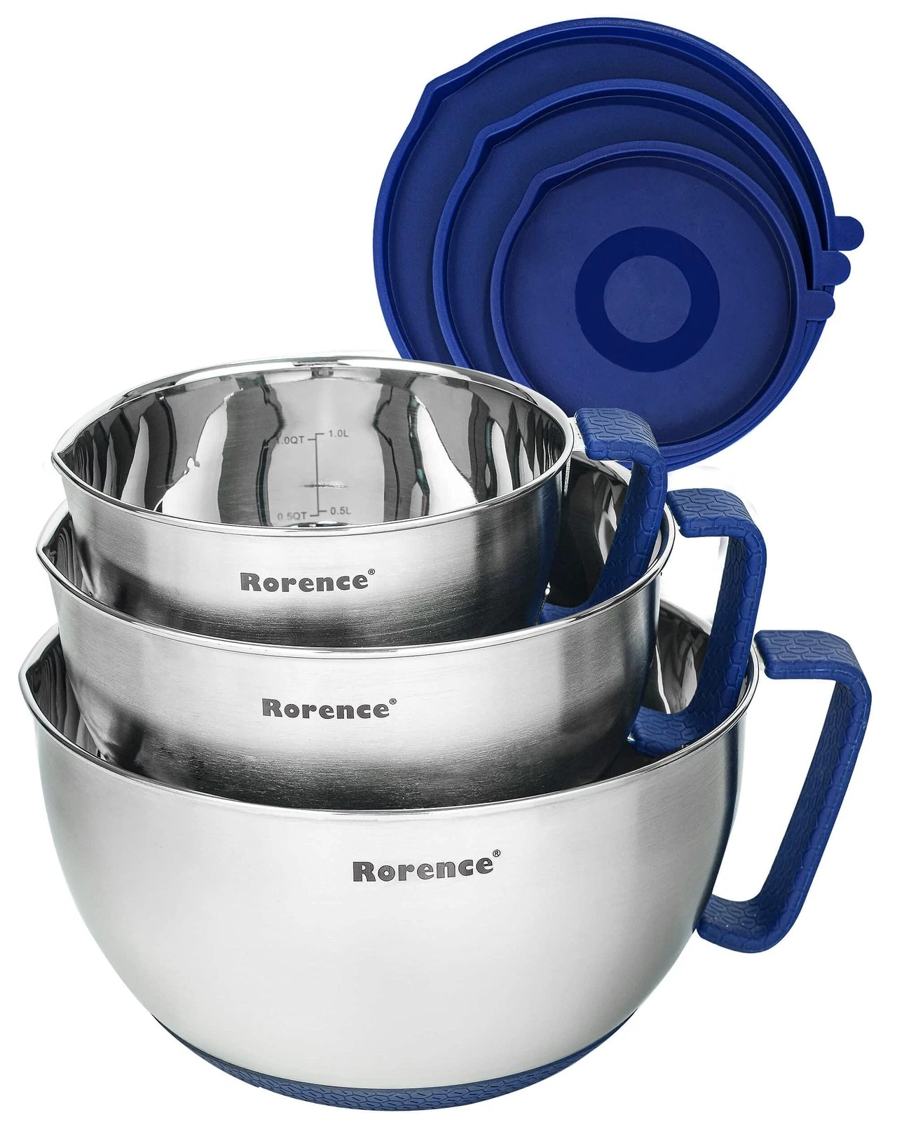 Mixing Bowls Set: Stainless Steel Non-Slip Bowls with Pour Spout, Handle and ...