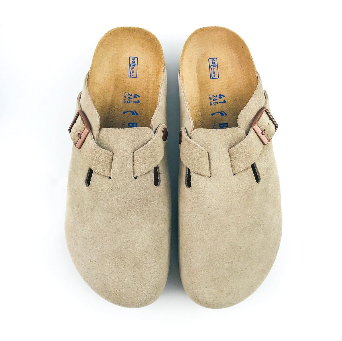 Birkenstock Boston Taupe Suede Leather Soft Footbed Clogs  display picture 2