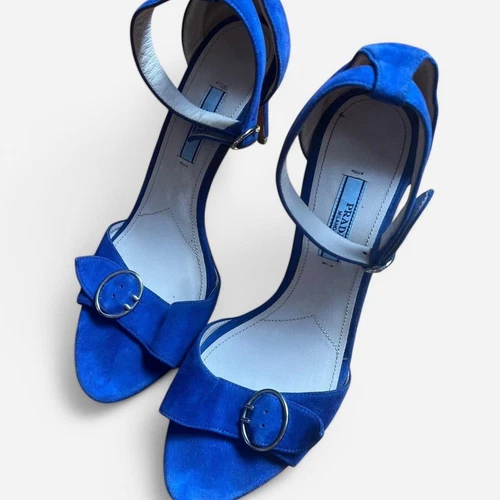 Sandales à talons vintage Prada bleu cobalt en daim pointure 38,5