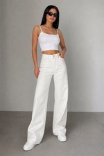 Damen Jeans Wide Leg Straight Fit Creme/Milky...