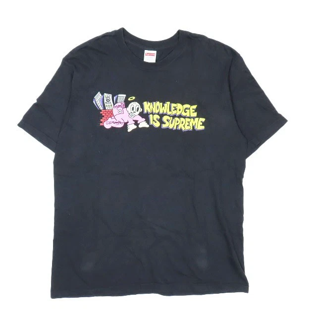 T shirt imprimé logo 22SS Supreme Knowledge manches courtes col rond noir noir
