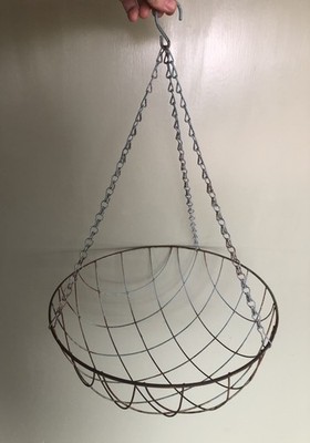 Vtg Metal Hanging Planter Flower Fruit Basket Robin Egg BLUE, Rustic Cottage