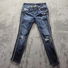 Vigoss Jagger Skinny Jeans Women's Size 27x29 Blue Denim Embroidered Distressed