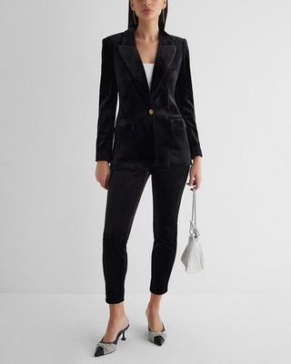 NEW EXPRESS $80 BLACK HIGH WAISTED EDITOR VELVET SKINNY PANTS SZ 10