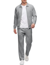 Mens 2 Piece Tracksuits Set Casual Jacquard Sweatsuits Outfits Full-Zip Jakce...