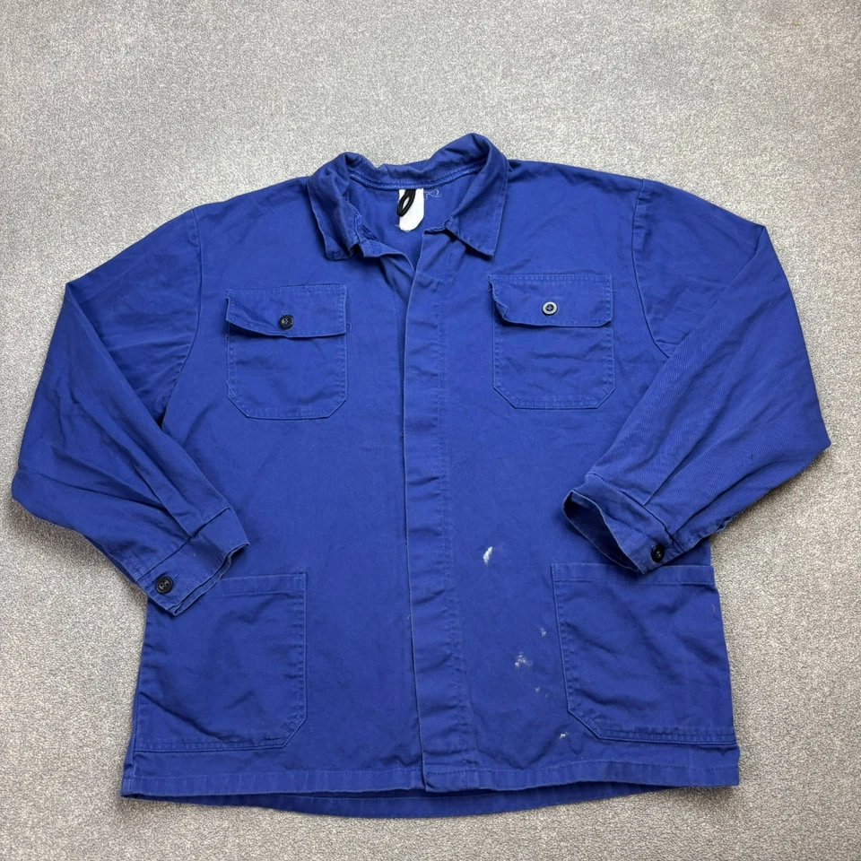 French Jacket Adult Large Blue VTG Utility Workwear Military Outdoors Canvas Men