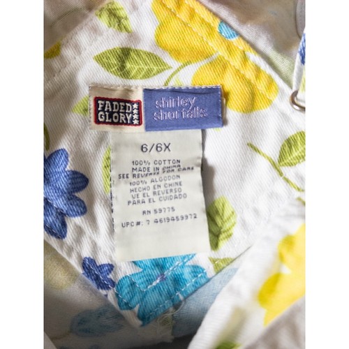 Faded Glory vtg Floral Overalls Shortalls White Blue Yellow Cotton Size 6/6X - Picture 3 of 3