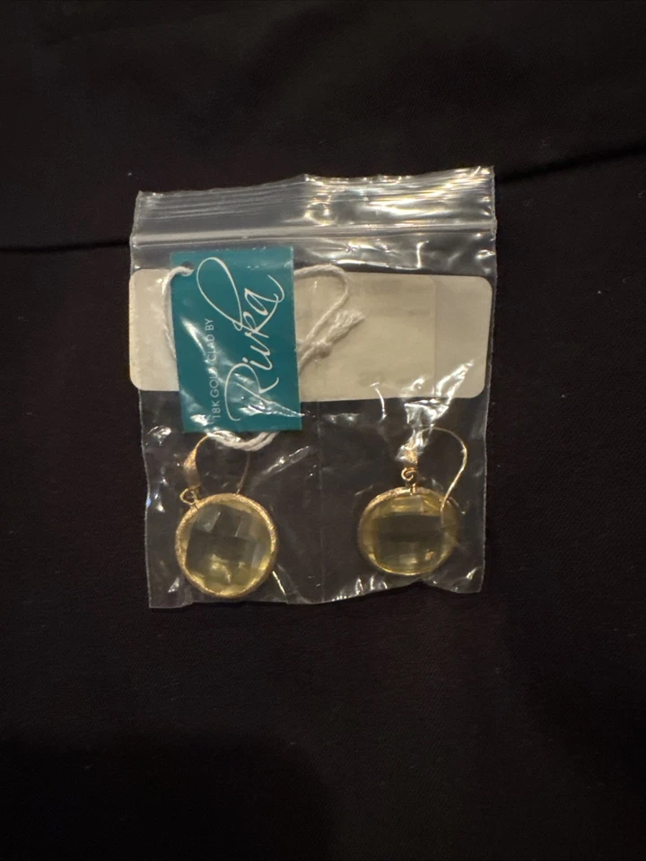 Pendientes Rivka Friedman revestidos de oro de 18k cristal canario nuevos en paquete Foto 3 de 3