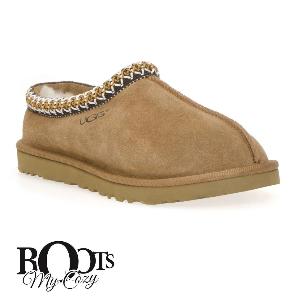 UGG TASMAN CHESTNUT SUEDE SHEEPSKIN BRAID MEN'S SLIPPERS SIZE US 10/UK 9 NEW - Image 2 of 4