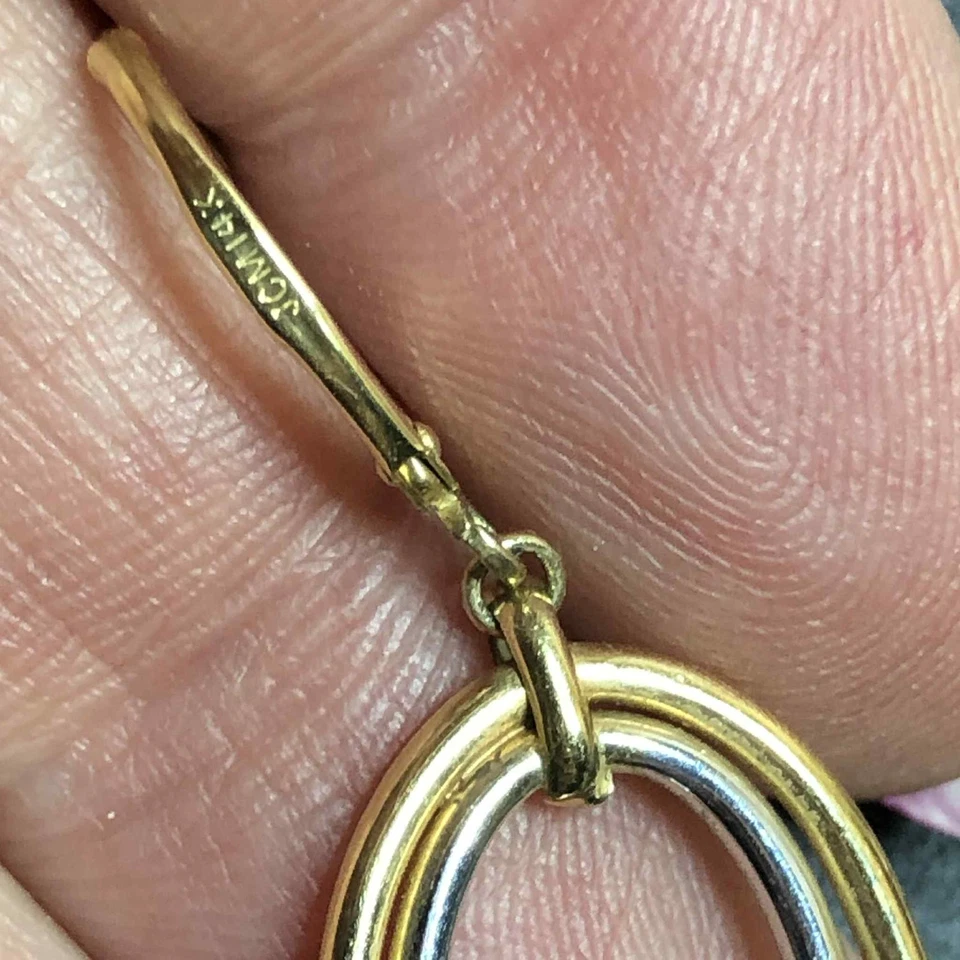 8172 Diseñador JCM 14k Amarillo Blanco Palanca Pendientes Colgante Set 2,63 gramos Foto 2 de 3