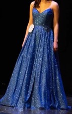 Jovani Blue Cracked Ice Glitter Long Formal Gown Sweetheart Neckline, Size 0-2