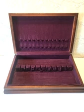 Vintage Wood Silverware Flatware Wooden Storage Chest Box