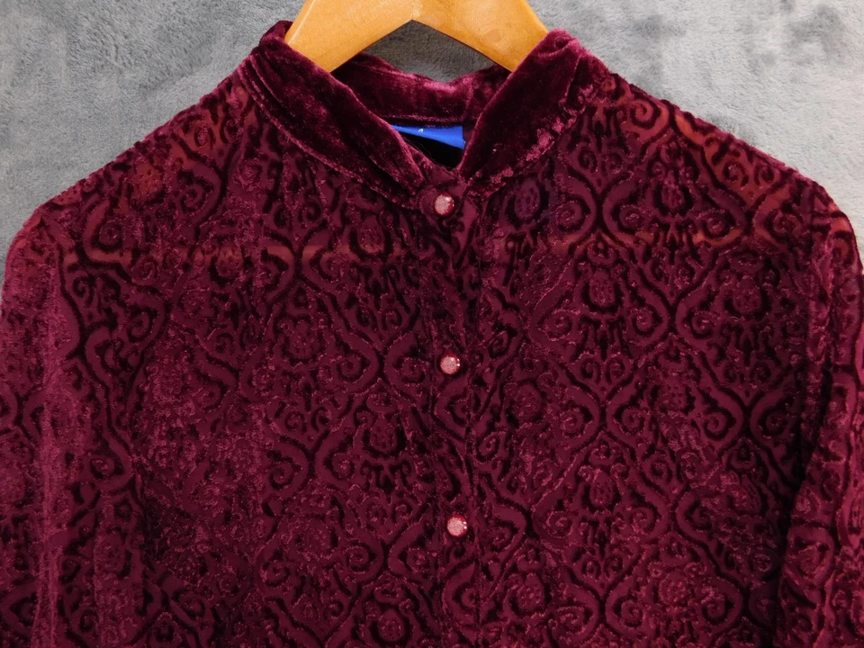 Camisa JH Collectibles Mujer Mediana Terciopelo Burnout Abotonada Manga Larga Top Foto 2 de 4