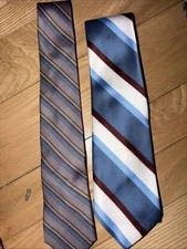 Lot Of 2 100% Silk StrawBridge & Clothiers Ties Tie Stripes Blue Red White Gray