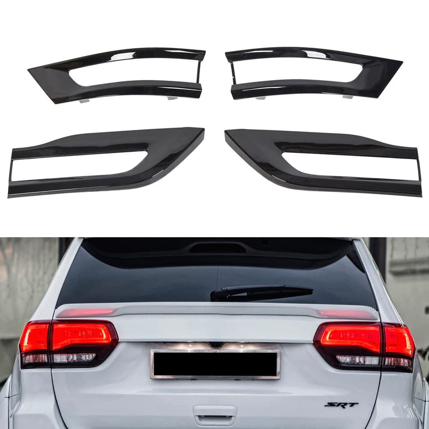 sportuli Gloss Black Tail Light Trim Bezel Kit Replacement for 2014-2021 Jeep...