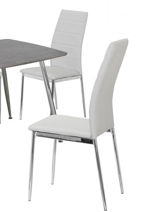 Four Dining Kitchen Table Chairs White Leather Seat Chrome Frame