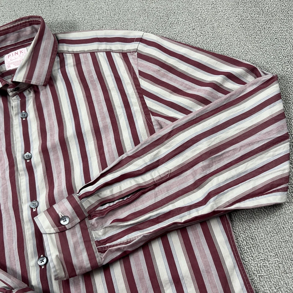 Camisa Thomas Rosa Tamanho 16-41 Listrada Vermelha Manga Longa Luxo Casual Masculina - Imagem 4 de 4