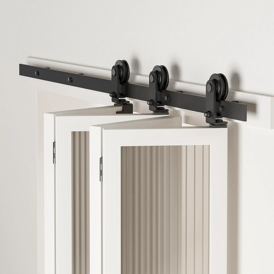 CCJH 5-20FT Doble Plegable Puerta Corredera Granero Herrajes Kit de Riel para 4/8 Puertas, Resistente Foto 2 de 4