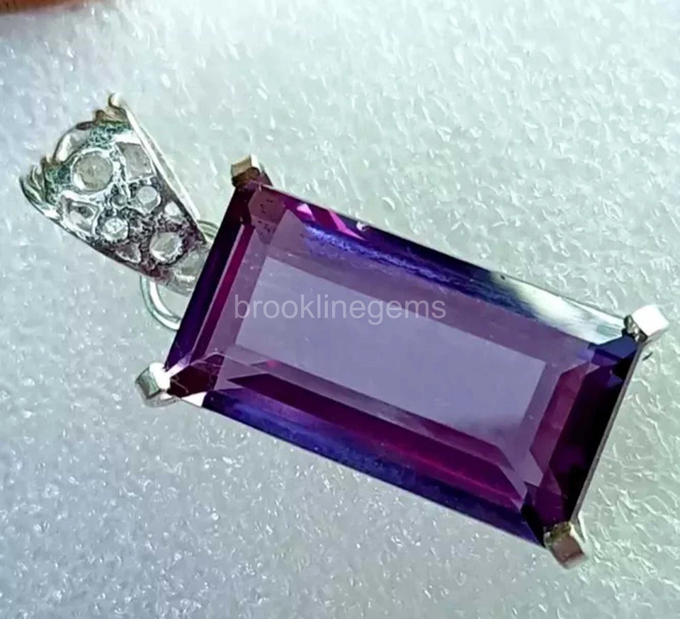 Colgante de piedras preciosas certificadas alejandrita corte baguette de 40,55 quilates plata 925 5 ATW Foto 2 de 4