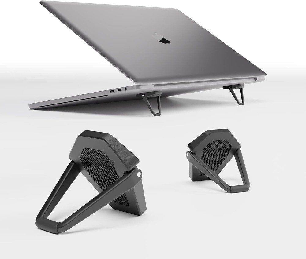 Black Zinc Alloy Portable Anti-Slip Laptop Stand for Desk & Keyboard Riser