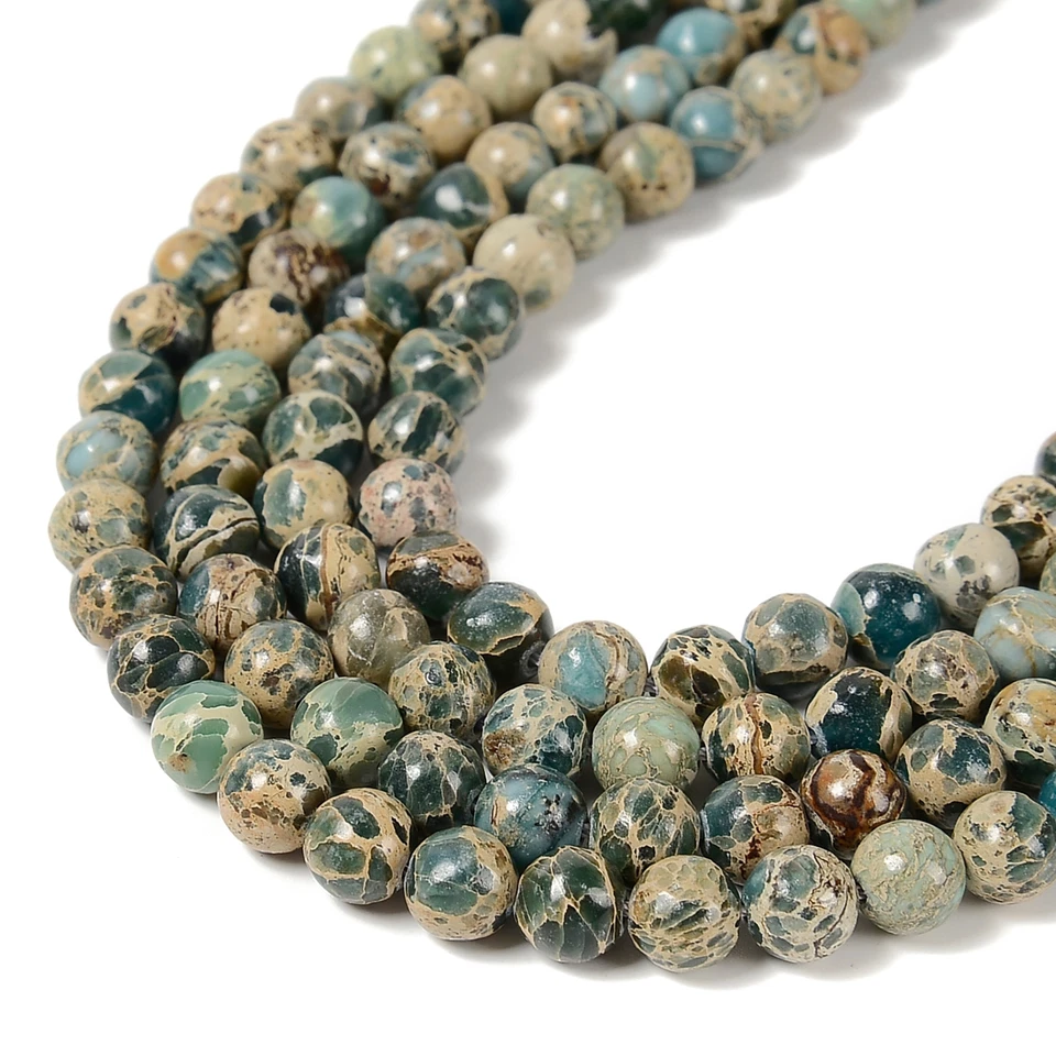 Natural Snake Skin Jasper Smooth Round Beads 4mm 6mm 8mm 10mm 15.5'' Strand - Image 3 of 4