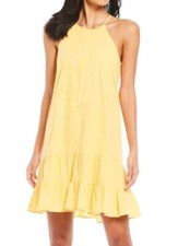 CeCe Sleeveless Ruffled Halter Eyelet Yellow Dress, Size 2, New