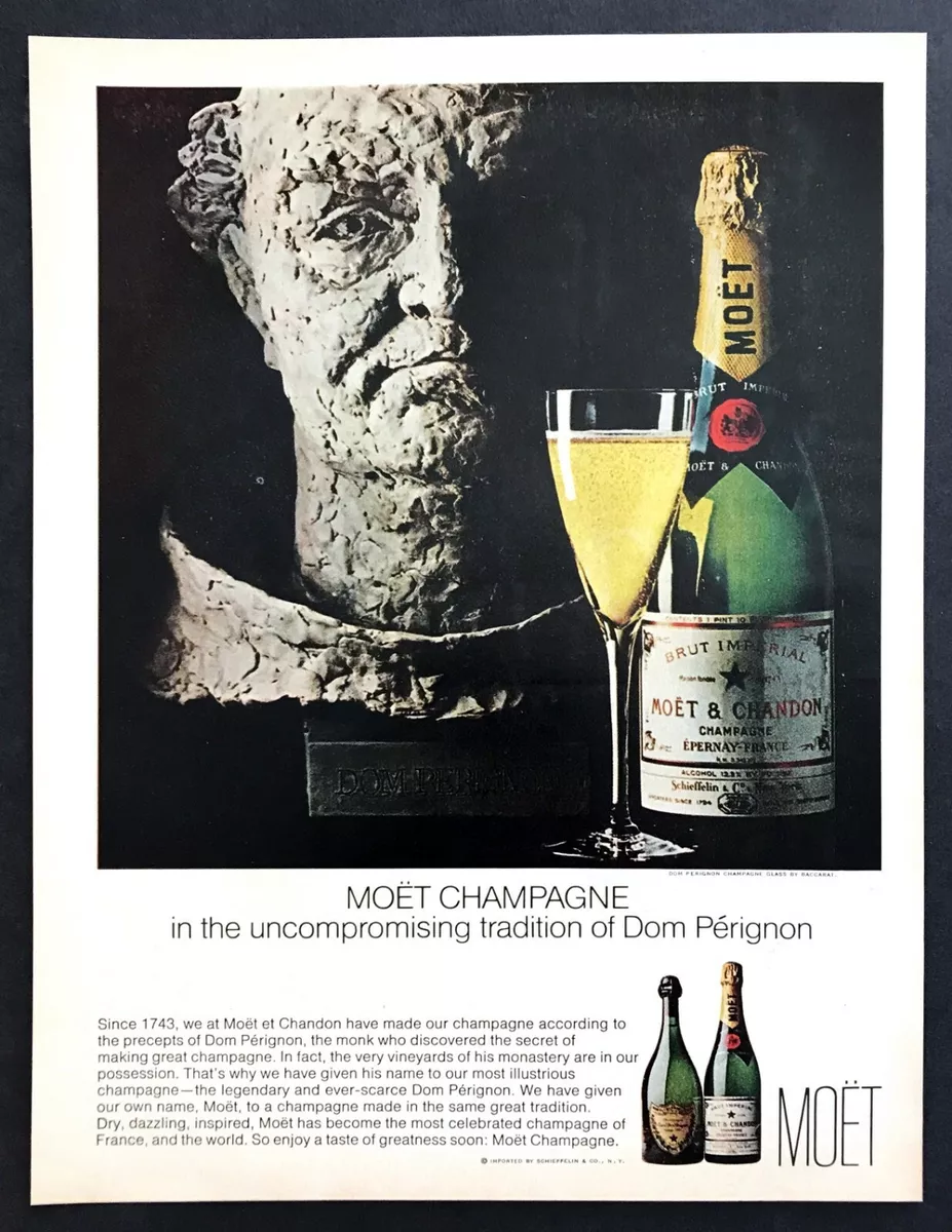 1968 Dom Perignon Bust Moet & Chandon Champagne Bottle photo vintage print  ad