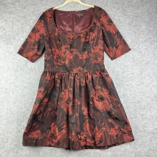 Peruvian Connection Party Dress Womens 10 Black Red Floral Lined Fit Flare City