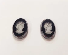 2 Vintage Glass Black & Hematite Lady Headband 18x13mm German Intaglio Cameo 336