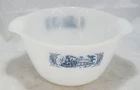 Vintage Fire King Milk Glass Mixing Bowl w/Handles 8.75"x4" Blue Train Design