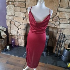 Pretty Little Thing Burgundy Strappy Satin Ciwl Midi Dress Size 8 BNWT