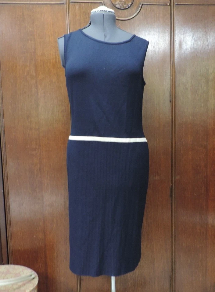 Vestido tejido Saint John años 90 tejido náutico cintura caída azul marino/blanco talla 12 B40 W34 Foto 2 de 4