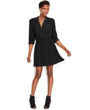 Rachel Roy Women's Long Sleeve Faux Wrap Dress Black XS 