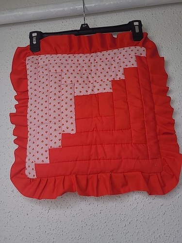 VTG Handmade Hand Quilted Log Cabin Strawberry Pillow Cover 16X16" Country Chic - Picture 6 of 6