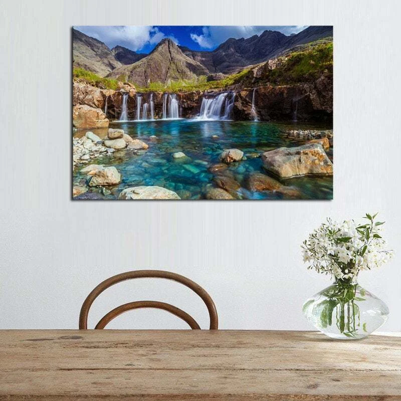 Arte de pared en lienzo de cascada de montaña con impresión de múltiples paneles Rocky Spring Lake 5 piezas Foto 4 de 4