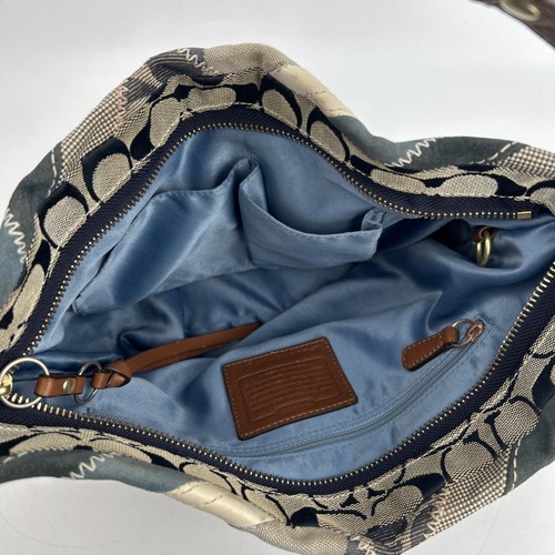 Y2K RARE Coach Denim Blue Patchwork Carly Signature Medium Hobo Handbag Purse - Picture 16 of 19