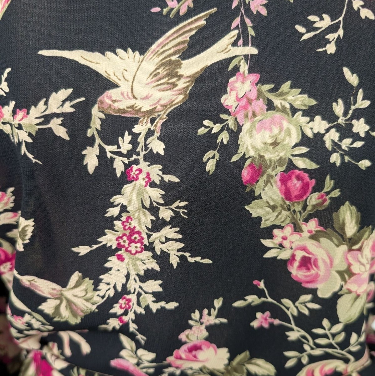Vintage Oscar De La Renta Floral Robe Womens Size S/M Black