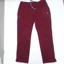 FIGS Scrub Pants Men's 35W Burgundy Stretch Zip Pockets Drawstring Straight Leg
