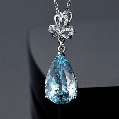 925 Silver Elegant Crystal Rhinestone Water Drop Pendant Necklace eBay