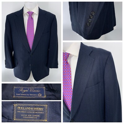 Royal Classic Blazer Jacket 42S Men Navy Wool Holland & Sherry 2B 1V YGI W4-18