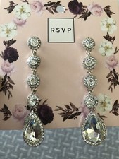 Clear Diamonte / Diamante Large Teardrop Pear Shape Long Dangling Earrings - NEW