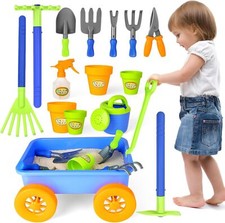 deAO Kids Garden Wagon Wheelbarrow and Gardening Tools Play Set Includes 10 A...