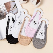 5 Pairs Slingback Toe Cover Lace Floral Low Cut Non-Slip Socks Women Footsies