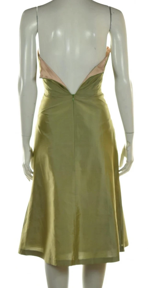 Saeyoung Vu Couture Womens Dress Size 2 Green Solid Sheath Strapless Midi